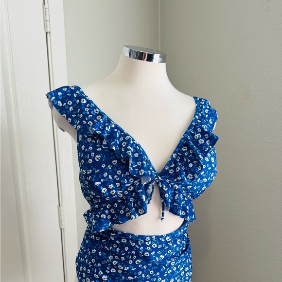 Blue Ditsy‎ Floral Print V Neck Plus Size One-Pieces 3XL(18) - Picture 12 of 12